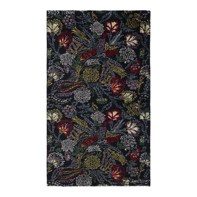 Signed Vintage Zeki Müren Rug in Dark Blue With Floral Pattern, From Rug & Kilim For Sale