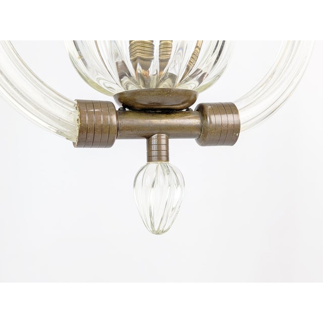Brass and Clear Murano Glass Pendant Light attributed to Barovier & Toso For Sale - Image 6 of 13
