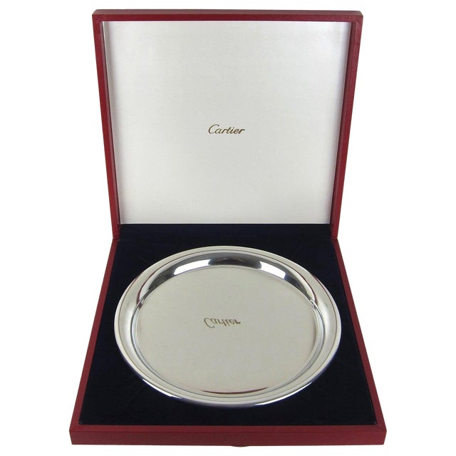Cartier Polished Pewter Silver Tray With Original Red Presentation Box For Sale