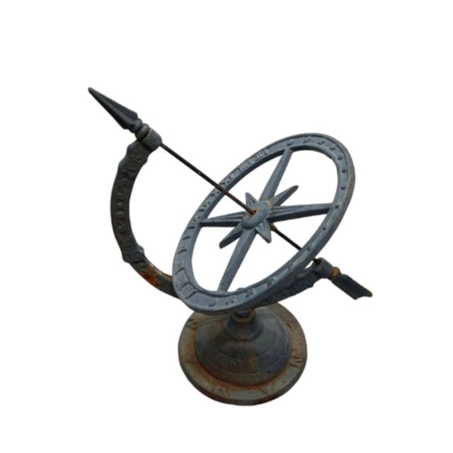 Metal Vintage Cast Iron Armillary Sphere Sundial With Arrow Gnomon For Sale - Image 7 of 12
