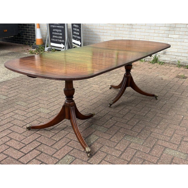Mahogany Extending Dining Table and Chairs with Brass Castors, Set of 7 For Sale - Image 3 of 16