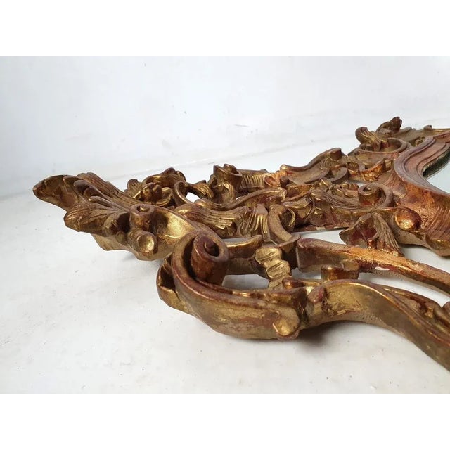 1950s Italian Hand-Carved Gilded Rococo Mirror For Sale - Image 5 of 10