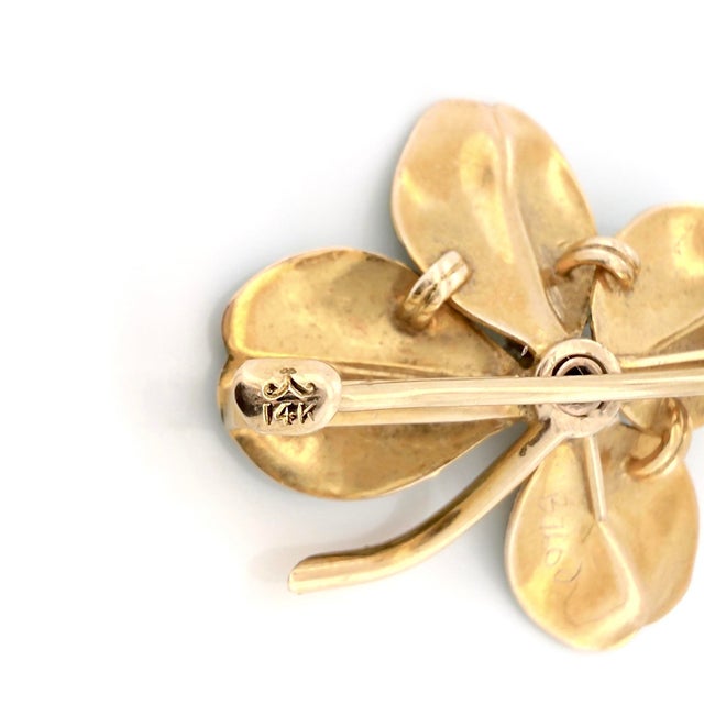 Metal Antique Krementz & Co. 14k Four Leaf Clover, Old European Cut Diamond, Brooch For Sale - Image 7 of 13