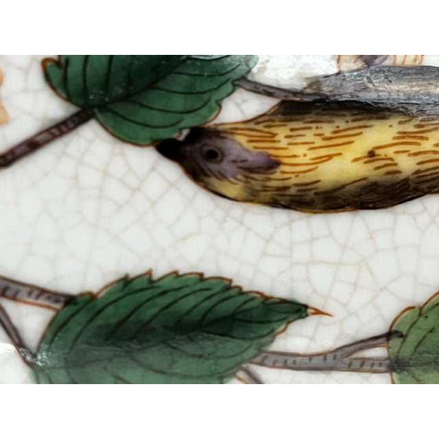Ivory Pair of Fine Porcelain and Bronze Vases With Bird and Insect Motiff For Sale - Image 8 of 9