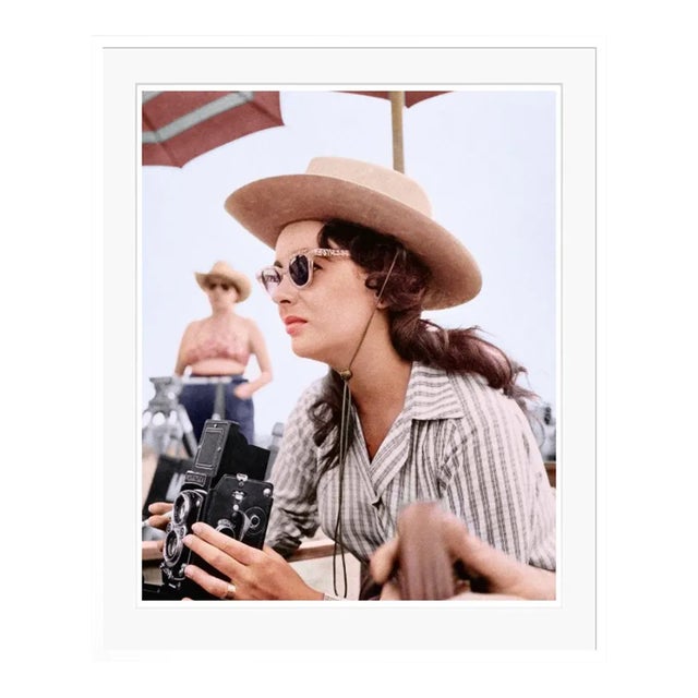 Elizabeth Taylor With Vintage Camera White Framed Archival Pigment Print - 30 X 40” For Sale