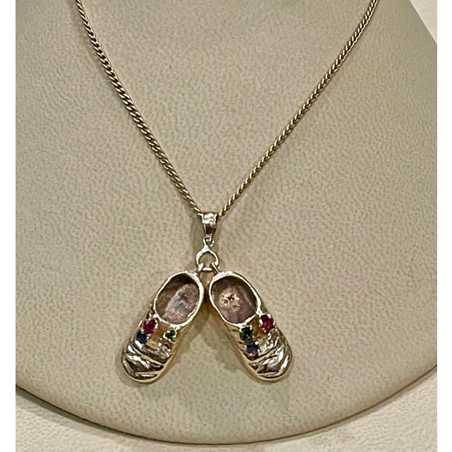 Pair of Shoe Charms with Precious Stone Pendant Necklace and Yellow Gold Chain For Sale - Image 4 of 18