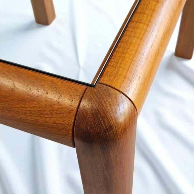 Mid 20th Century Danish Modern Trioh Møbler Style Solid Teak Side Table With Rounded Edges & Glass Top For Sale - Image 5 of 12
