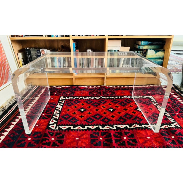 Charles Hollis Jones Vintage Lucite Coffee Table Waterfall Style For Sale - Image 4 of 9