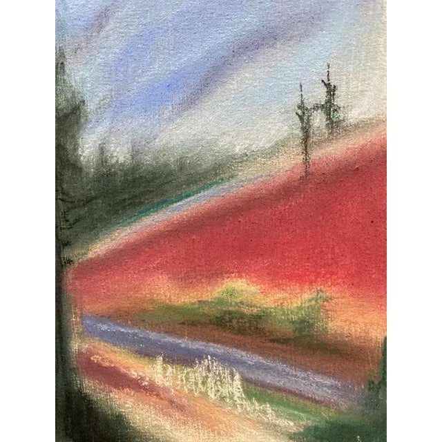 “Road to Logging Site”, abstracted, colorful landscape pastel study. High quality soft and hard pastels on 8.25” x 8.25"...