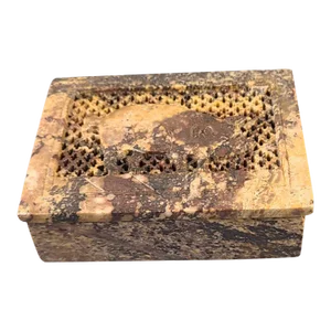 Vintage Hand Carved Soapstone "Pig" Covered Trinket Box