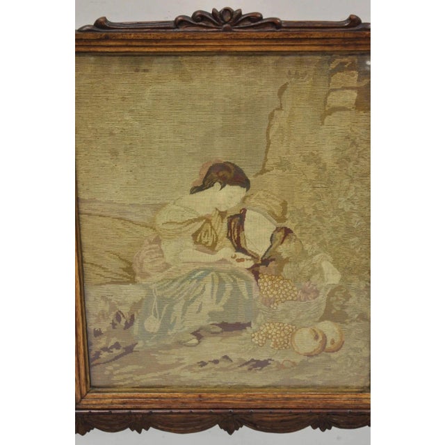 Victorian Antique French Victorian Carved Walnut and Needlepoint Fireplace Screen For Sale - Image 3 of 12