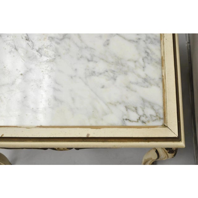 Vintage French Louis XV Style White Painted Marble Top Low Square Coffee Table For Sale - Image 9 of 12