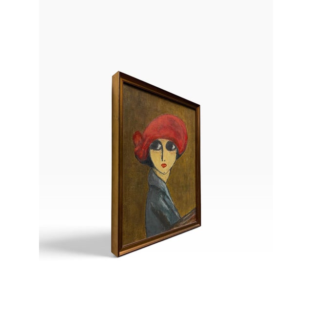 Add a striking touch of mid-century expressionism to your space with this captivating oil painting on canvas. The piece is...
