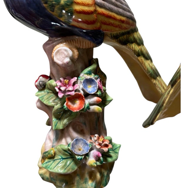 Pair Peacock Bird Figurines Table Sculptures - Hand Painting Chinese Porcelain Book Matching Set - Chelsea House Mottahedeh Style For Sale - Image 10 of 12