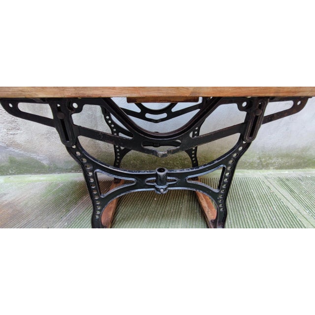 Wood Workbench in Oak with Iron Base For Sale - Image 7 of 8