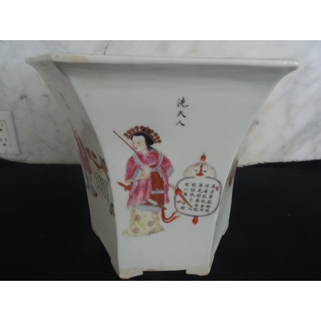 Ceramic Antique Chinese Jardiniere in a Hexagon Shape For Sale - Image 7 of 8