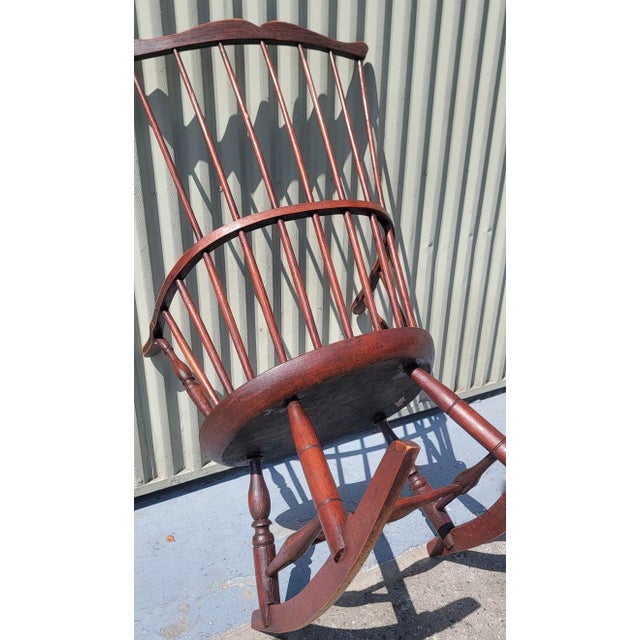 Wood 19Thc High Back Windsor Rocking Chair For Sale - Image 7 of 7