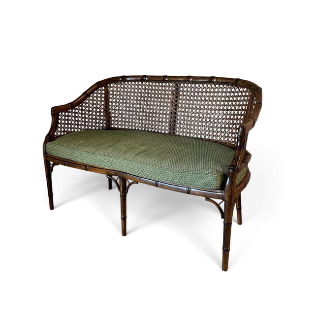 English Hollywood Regency Faux Bamboo Cane Settee For Sale - Image 3 of 18
