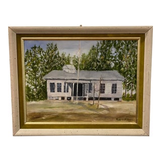 "Summer Camp" Original Signed Realist Style Painting of a Camp by Artist Pearl Kirby Framed For Sale