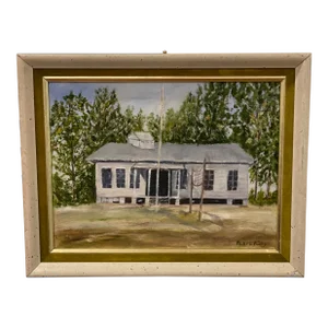 "Summer Camp" Original Signed Realist Style Painting of a Camp by Artist Pearl Kirby Framed