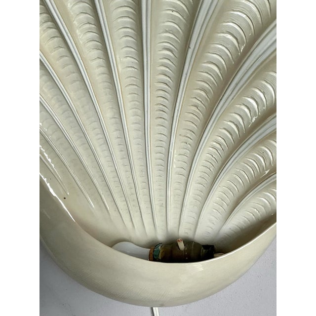 Vintage Coastal Monumental Glazed Ceramic Clamshell Light Sconce For Sale - Image 10 of 10