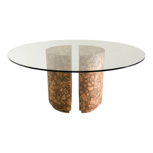 Vintage 1970s Cork & Glass Dining Table – Mid Century Modern Sculptural Pedestals