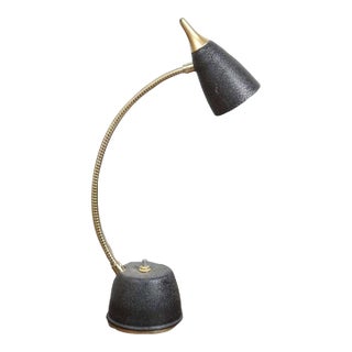 Mid-Century Modern Brass Gooseneck Desk Lamp, Black & Gold, Usa, Circa 1950s For Sale