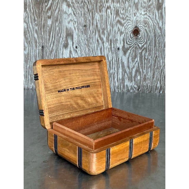 Wood Vintage Boho Carved Grid Box For Sale - Image 7 of 12