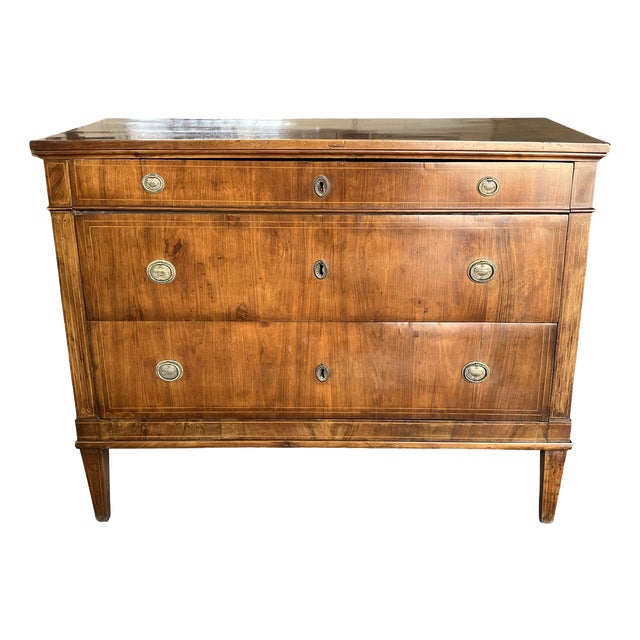 Antique Italian Neoclassical Walnut Commode with Inlay For Sale