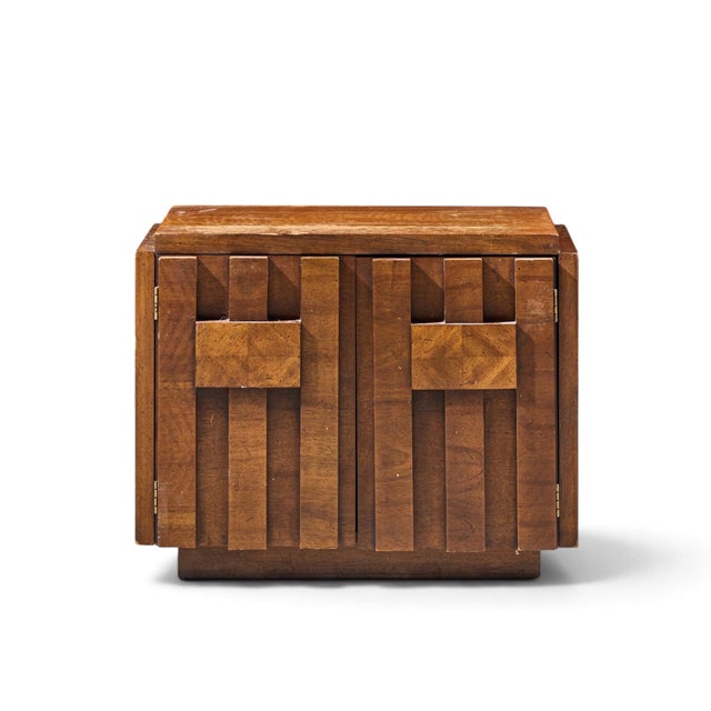 Lane Staccato Brutalist Mid Century Walnut Nightstand This nightstand measures: 28 wide x 17.25 deep x 22.25 inches high...
