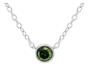 .925 Sterling Silver 1/5 Cttw Treated Green Diamond Solitaire Bezel 18" Pendant Necklace (Green Color, I1-I2 Clarity)