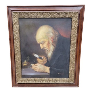 Antique Painting in Style of ”The Collector”, Signed by Navarro For Sale
