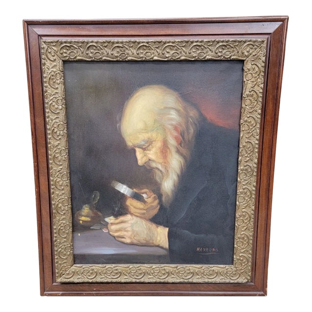 Antique Painting in Style of ”The Collector”, Signed by Navarro For Sale