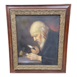 Antique Painting in Style of ”The Collector”, Signed by Navarro