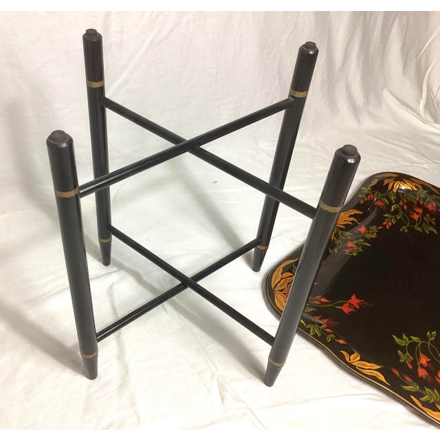Wood Vintage Hand Painted Floral Tray Table Signed Gv Veghte 1958 For Sale - Image 7 of 10
