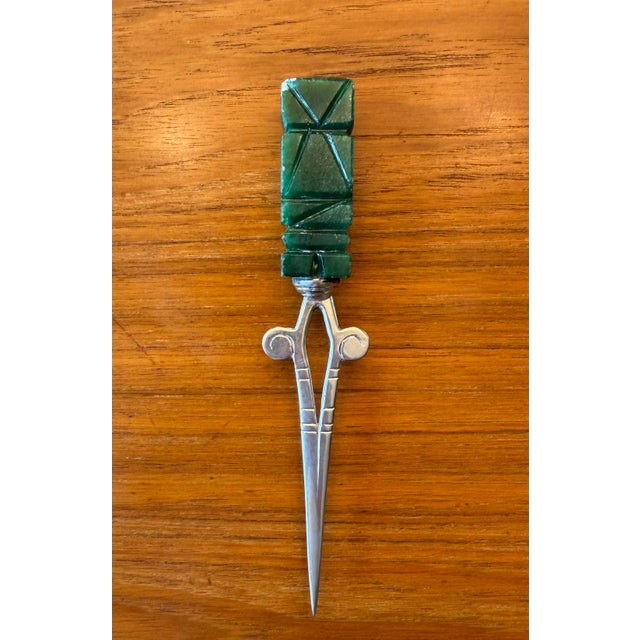 Green Vintage Mexico Modernist 850 Silver and Green Onyx Carved Letter Opener For Sale - Image 8 of 9