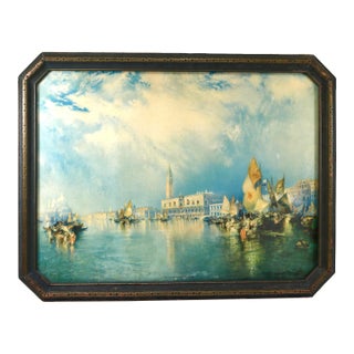 Antique 1912 Thomas Moran "Venice" Chromolithograph in Original Mitered Frame For Sale