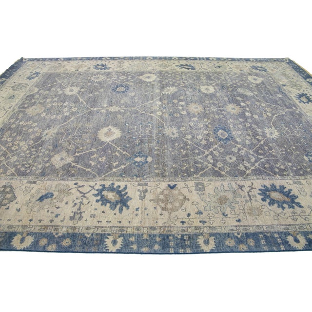 Gray Modern Indian Mahal Wool Rug With Floral Pattern by Apadana For Sale - Image 4 of 9