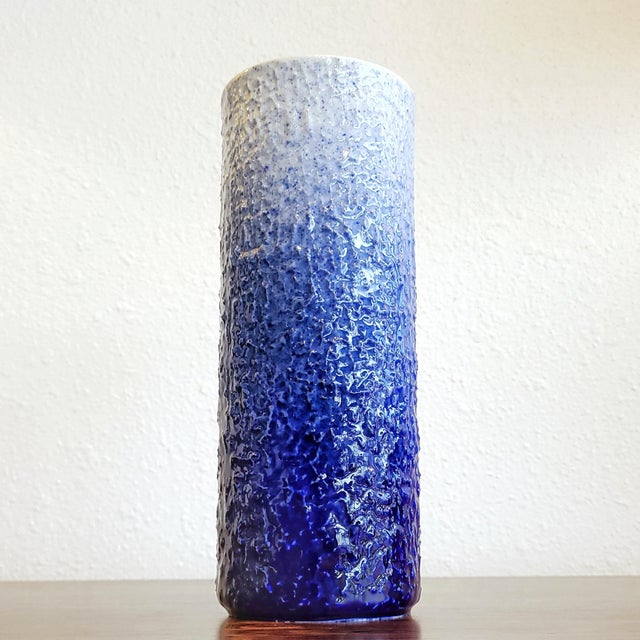 Ceramic Textured Blue and White Hutschenreuther Cylinder Vase For Sale - Image 7 of 7