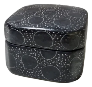 Vintage Soapstone Trinket Box Lidded Black White