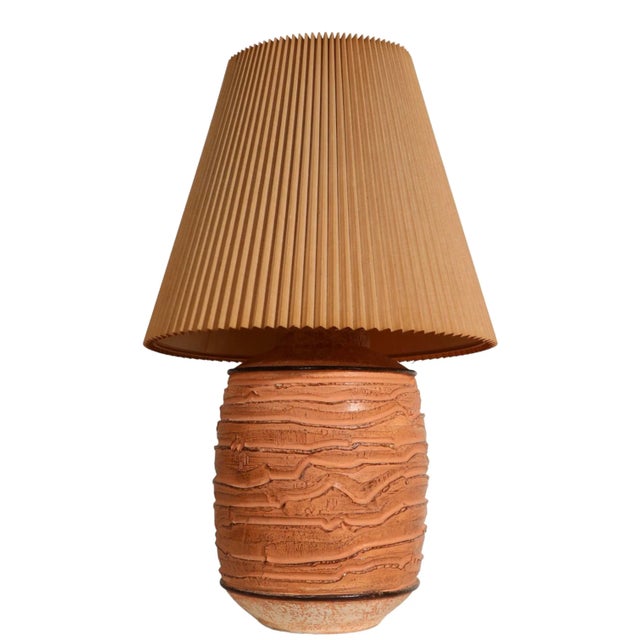 Cast Plaster Table Lamp With Original Pleated Shade by Casual Lamps of California C. 1981 For Sale In New York - Image 6 of 12
