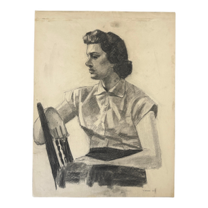 Anthony A. Ferrara (American, 1930–2012) — Realist Seated Woman, Signed (1950, Charcoal on Paper)