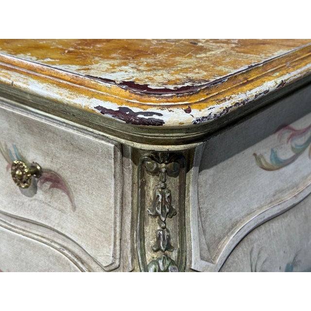 Venetian, Chinoiserie Bombé Commode, Beige Painted, Faux Marble, Italy, 1920s For Sale - Image 12 of 18
