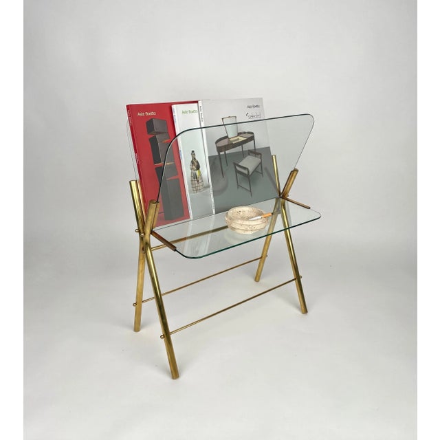 Brass & Glass Magazine Rack, Italy, 1950s For Sale - Image 11 of 14