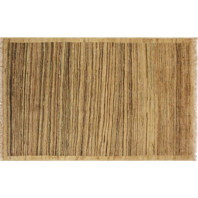 Boho Chic Gabbeh Beige/Green Wool Rug - 3'0'' X 4'9'' For Sale - Image 10 of 10