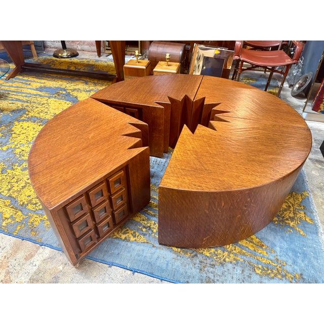 Rare Modular "Quadrifoglio" Coffee Table in Carved Oak by Giuseppe Rivadossi, 1970s For Sale - Image 15 of 16