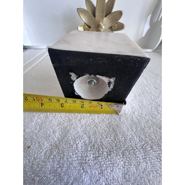 2000 - 2009 Gold Brass Metal Palm Tree Alabaster Marble Block Sculpture For Sale - Image 5 of 6