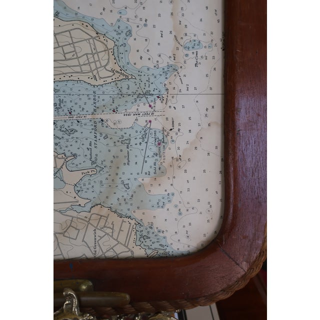 Wood Vintage SeaCraft Solid Mahogany Stamford Harbor Nautical Chart Tray For Sale - Image 7 of 18