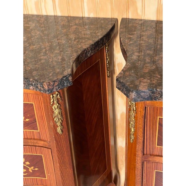 Inlaid French Style Commodes Nightstand With Granite Tops a Pair For Sale In Chicago - Image 6 of 12
