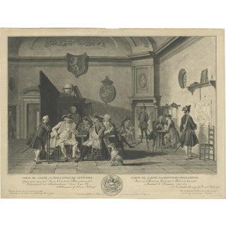 Fine Engraving Depicting an Officers Mess in the Low Countries, Holland, 1754 For Sale